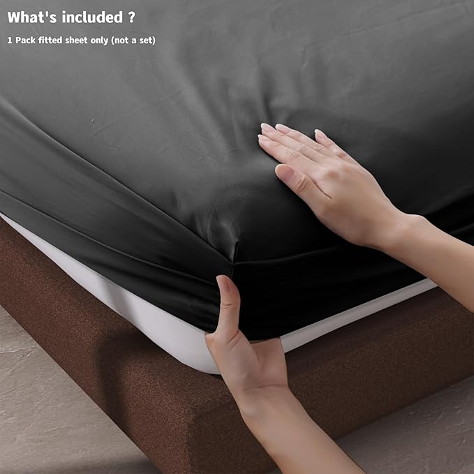 100% Egyptian Cotton Fitted Sheet Black, 600 Thread Count, 8-16" Deep Pocket - Image 4