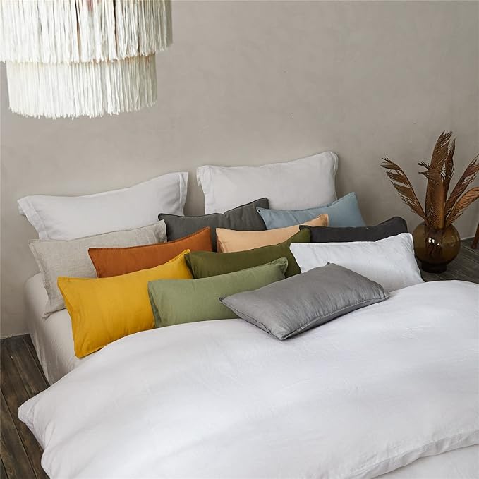 Simple&Opulence 100% Linen Lumbar Pillow Cover 12 x 20 Inches Set of 2 - Image 9
