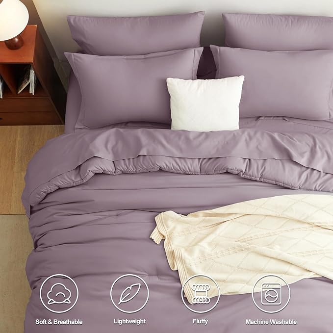 CozyLux Queen Comforter Set Dusty Purple, 7 Pieces Bed in a Bag Queen Comforter - Image 2