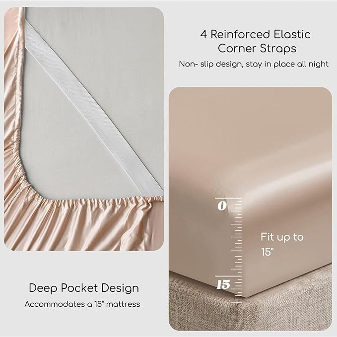 MR&HM Satin Bed Sheets, Queen Size Sheets Set - Image 4