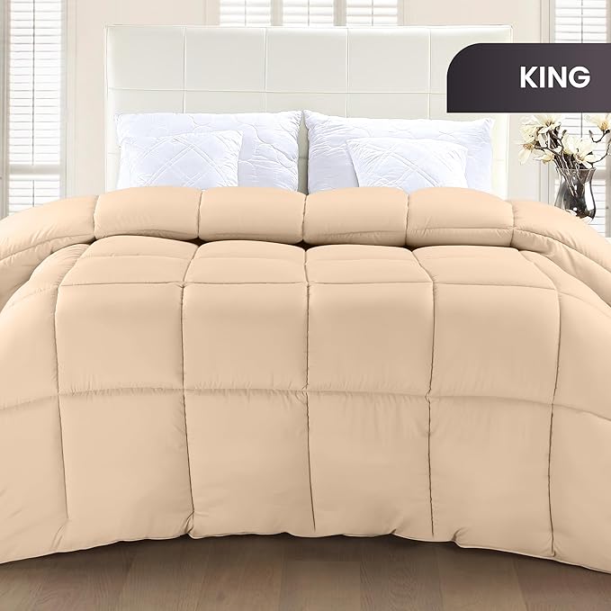 Utopia Bedding King Comforter Duvet Insert, Quilted Beige Comforter - Image 2