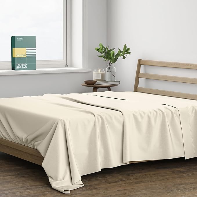 THREAD SPREAD 100% Organic Cotton Percale Flat Sheet Twin XL Size by THREADSPREAD