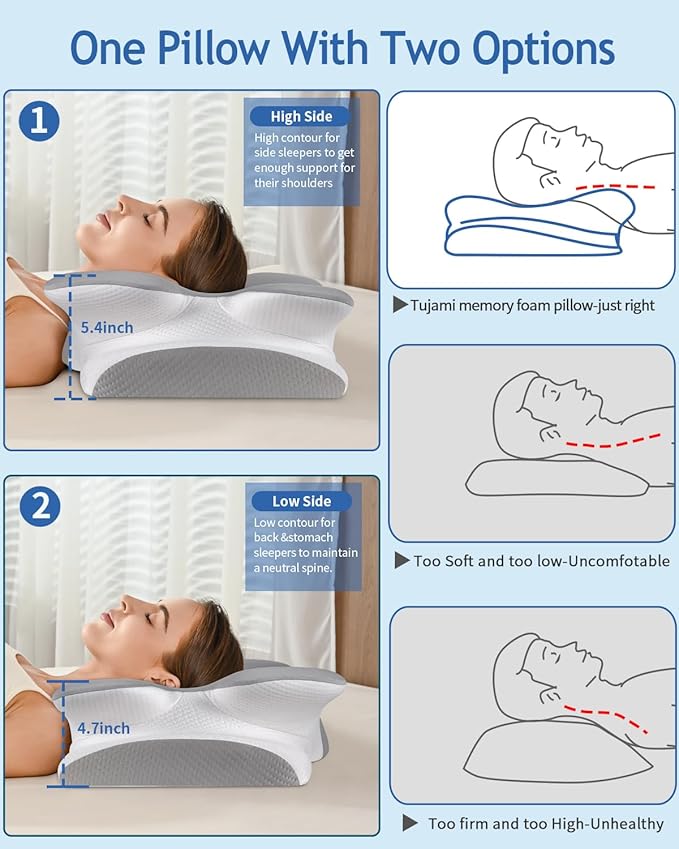 Cervical Neck Pillow for Pain Relief Sleeping, Cooling Ergonomic Contour Side - Image 4