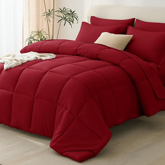 CozyLux Queen Comforter Set Dark Red by CozyLux