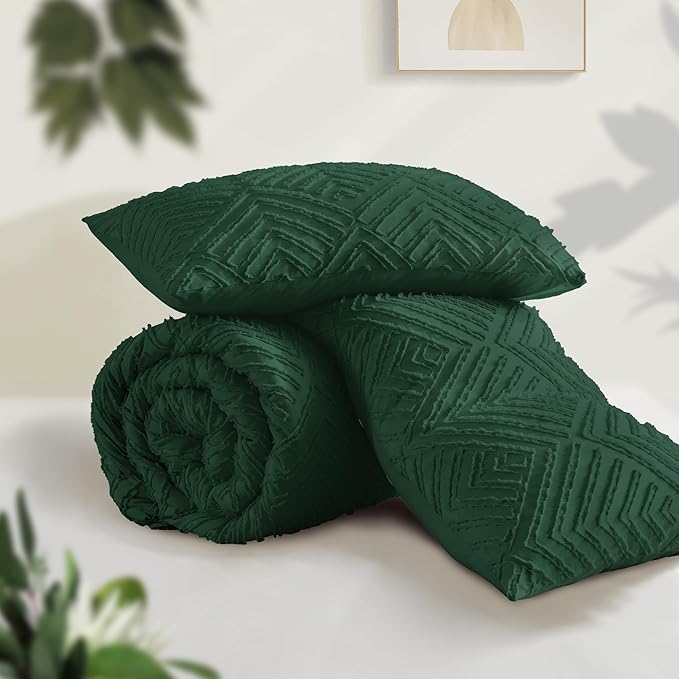 Andency Dark Emerald Green Comforter Full Size, 3 Pieces Boho Lightweight - Image 3