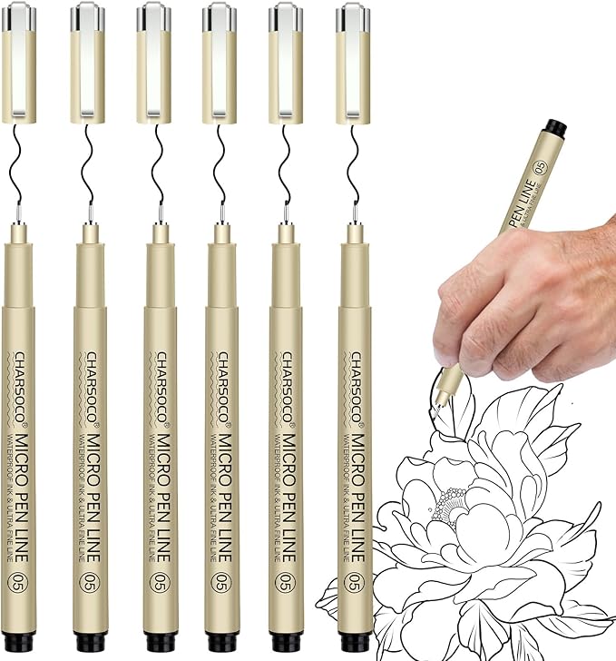 05 Micro Pen, 6Pack Black Fine Point Pen with Waterproof Archival Ink, 0.48mm Fineliner Ink Pens for Artist Illustration, Sketching, Anime, Manga, Technical Drawing and Scrapbooking-DeskoryOffice