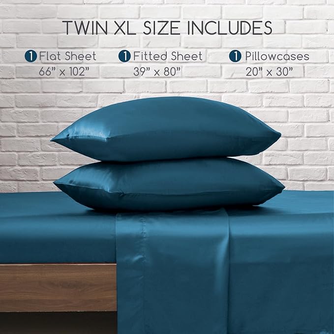 MR&HM Satin Bed Sheets, Twin XL Size Sheets Set - Image 7
