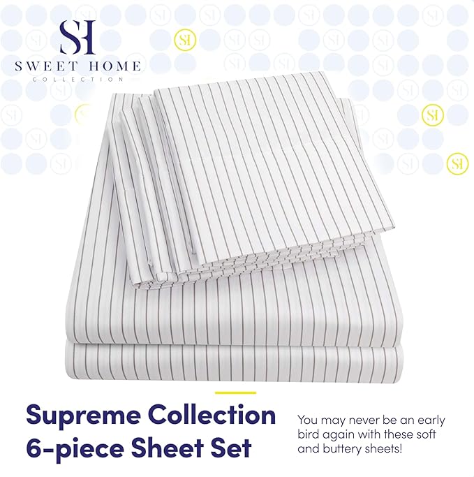 Queen Sheets Pinstripe White - Image 2