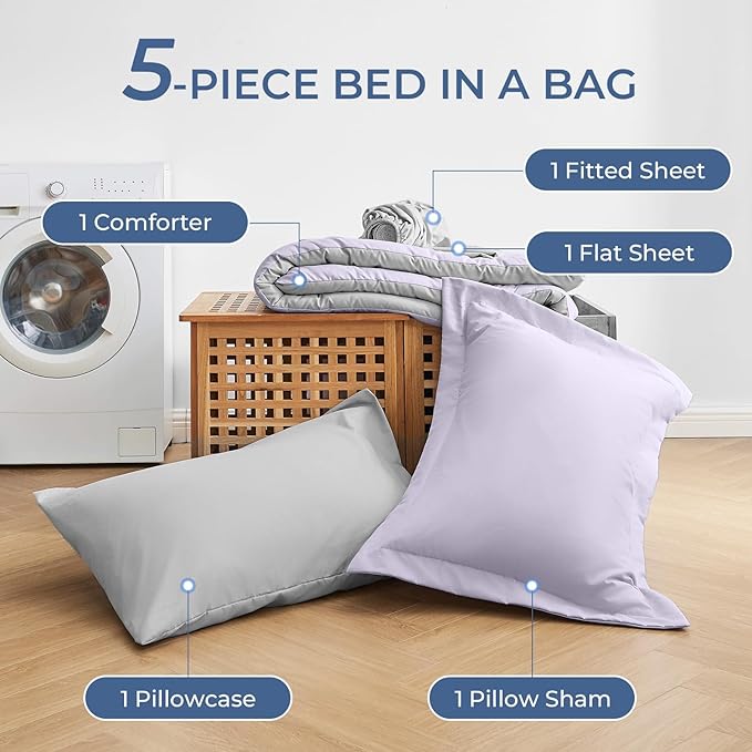 Sasttie Twin Comforter Set, 5 Pieces Reversible Bed in a Bag Twin, Complete - Image 7