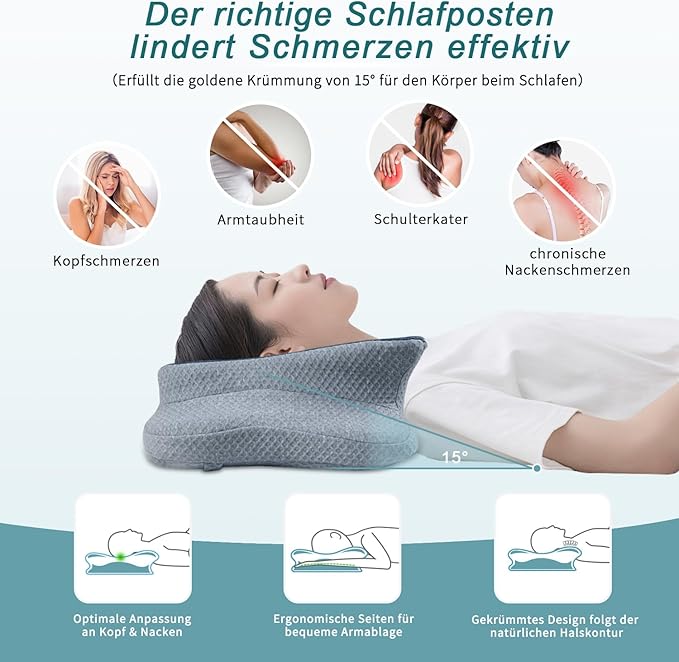 CHxxy Cervical Neck Pillow for Pain Relief Sleeping, Memory Foam Pillows - Image 4