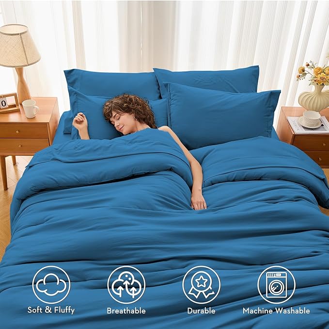 MUXHOMO 7 Pieces King Comforter Set, Soft Bed in a Bag King Size, All Season - Image 2