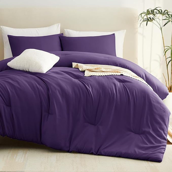 CozyLux Twin Comforter Set Purple, 2 Pieces Twin Extra Long Solid Breathable - Image 8