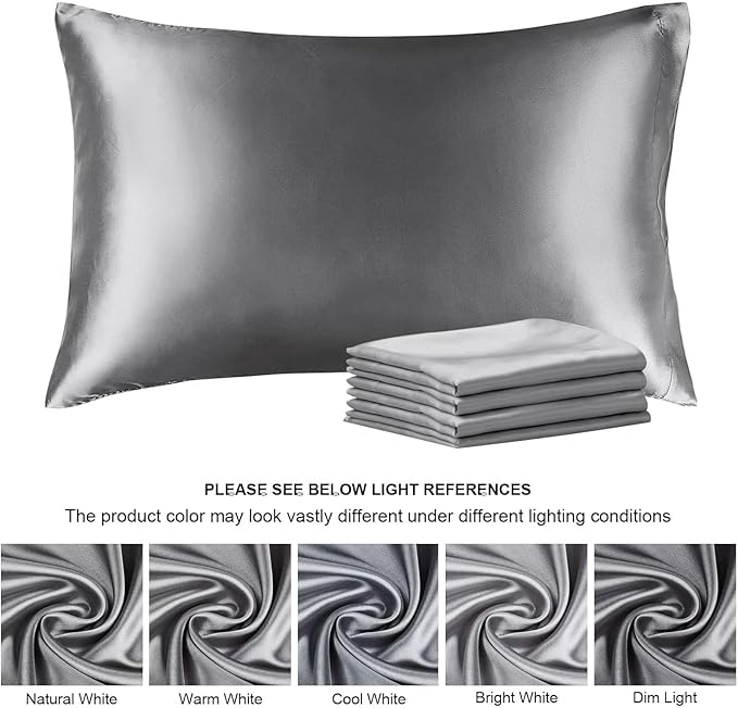 BEDELITE Satin Pillowcase with Zipper 4 Pack, Dark Grey Pillow Cases Queen Size - Image 7