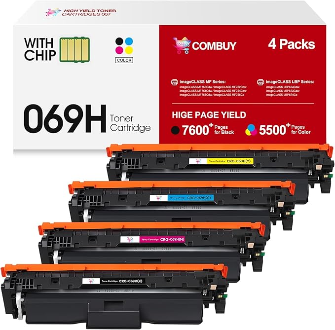 069H Toner Cartridge Set 4 Pack High Yield Replacement for Canon 069 069H Toner Cartridge Works for Canon Color imageCLASS MF753cdw MF751Cdw LBP674Cdw MF752Cdw LBP673Cdw Printer (B/C/M/Y)-DeskoryOffice