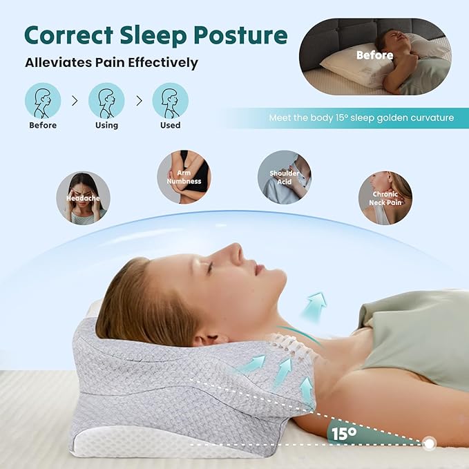 DUMOS Cervical Neck Pillow for Sleeping, Cooling Ergonomic Memory Foam Pillow - Image 6