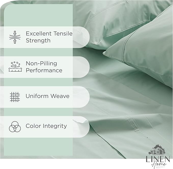 Linen Home 100% Cotton Percale Sheets King Size, Pastel Turk, Deep Pocket - Image 2