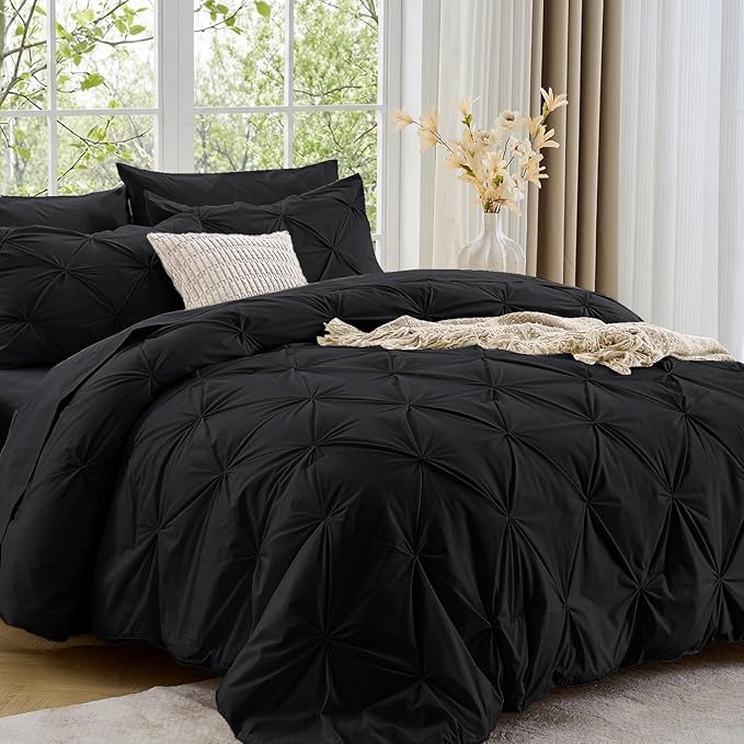 Sasttie King Size Comforter Set, 7-Piece Bed in a Bag, Pintuck Bedding Set by SASTTIE