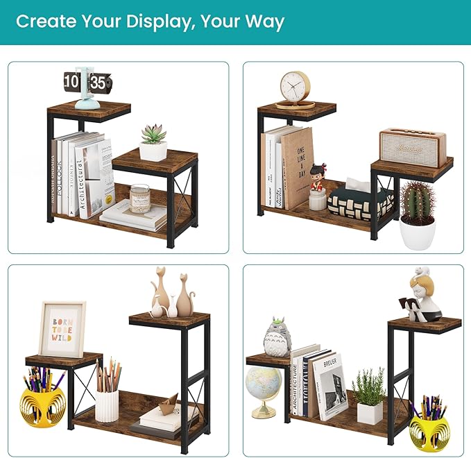 ELITEROO Desktop Shelf Organizer, 3 Tier Office Shelves, Wood Desk Organizers Storage Rack and Freestanding Display Shelf for Office, Dormitory, Home, Rustic Brown-DeskoryOffice