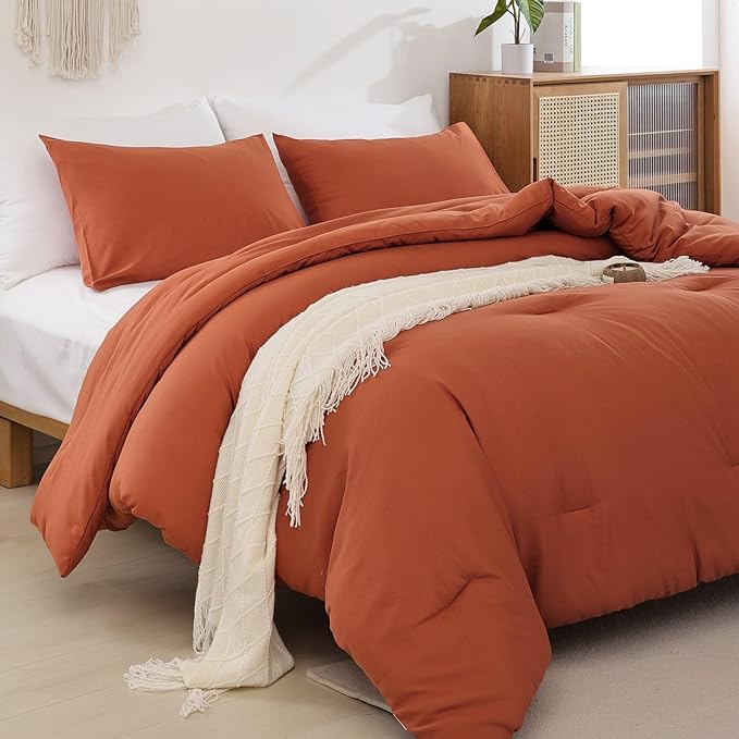 ROSGONIA Queen Comforter Set Burnt Orange, Lightweight Fall Bedding Rust - Image 2