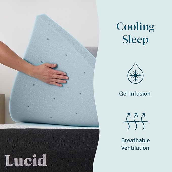 Lucid 2 Inch Memory Foam Mattress Topper, Twin XL Size – Cooling Gel Bed Topper - Image 2