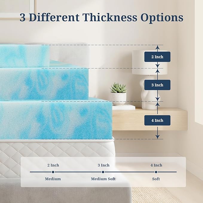 IULULU Queen Size Mattress Topper, 3 Inch Gel Memory Foam Topper, Pressure - Image 4