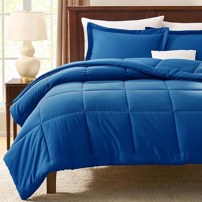CozyLux Oversized King Comforter Set, 3 Pieces Classic Blue 120x98 Box Stitched - Image 7