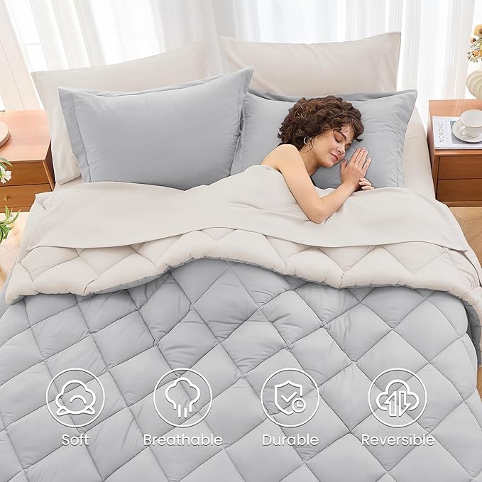 MUXHOMO 7 Pieces California King Comforter Set, Reversible Bed in a Bag Cal - Image 6