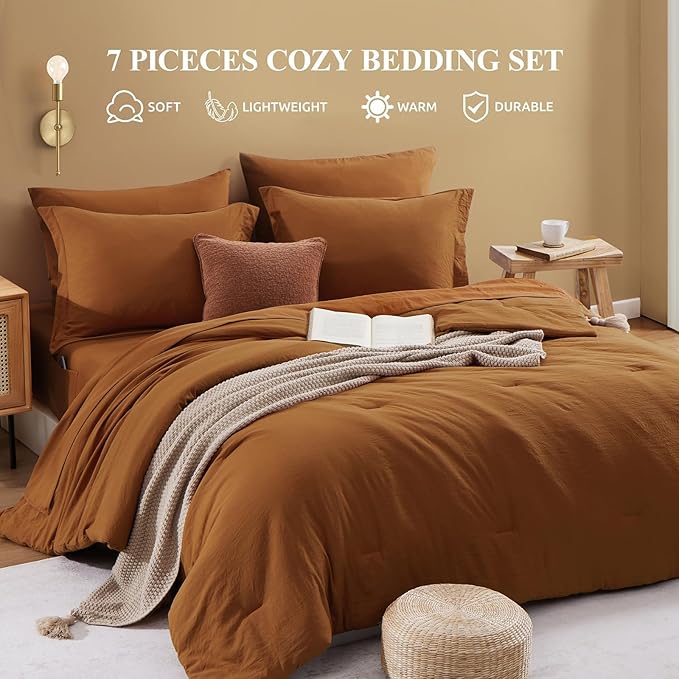 WRENSONGE Oversize King Size Comforter Sets- 7 Pieces Soft Terracotta Bed in a - Image 5