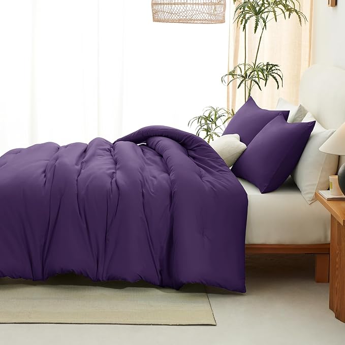 CozyLux Oversized King Comforter Set Purple, 3 Pieces 120x98 Solid Breathable - Image 6