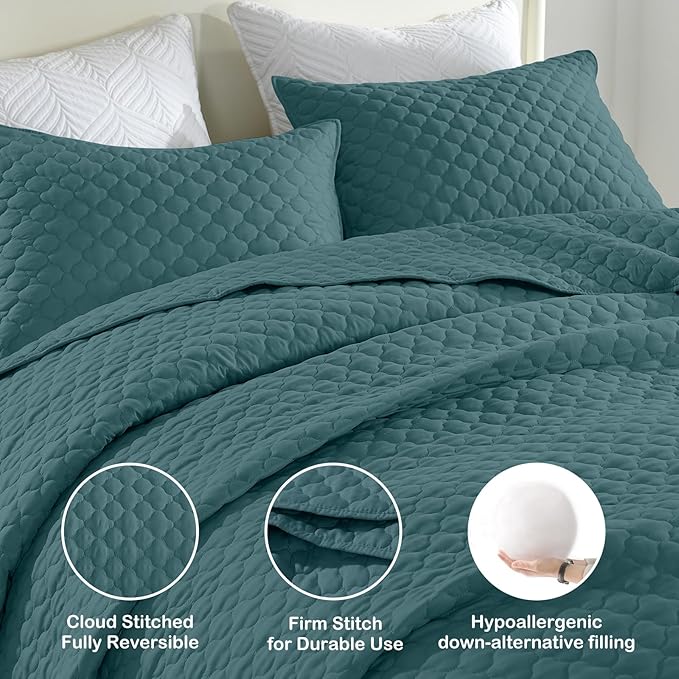 HORIMOTE HOME Quilt Twin Size Teal Blue, Lightweight Quilt - Image 4