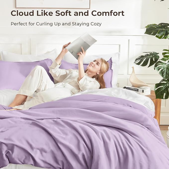 Litanika Lavender Purple Comforter Full Size, 3 Pieces Lightweight Solid - Image 2