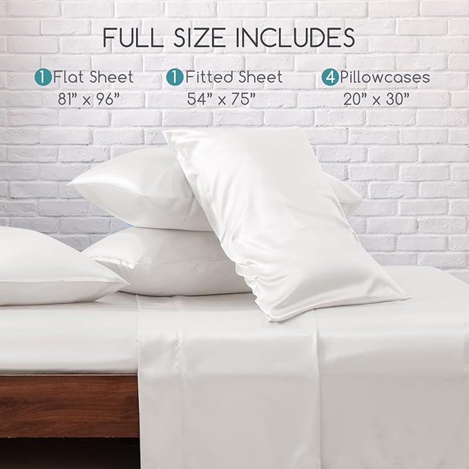 MR&HM Satin Bed Sheets, Full Size Sheets Set - Image 7