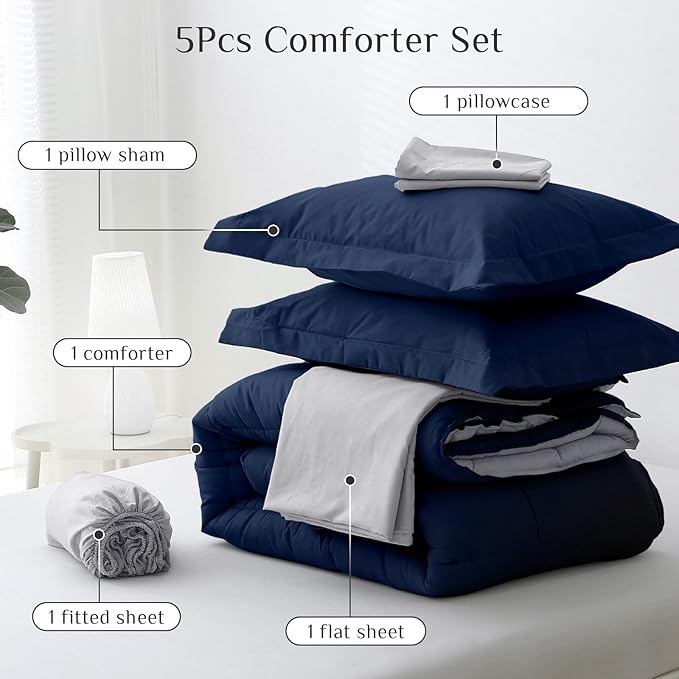 JOLLYVOGUE Twin Comforter Set, Ultra-Soft Bed in a Bag Twin Size 5 Pieces - Image 5