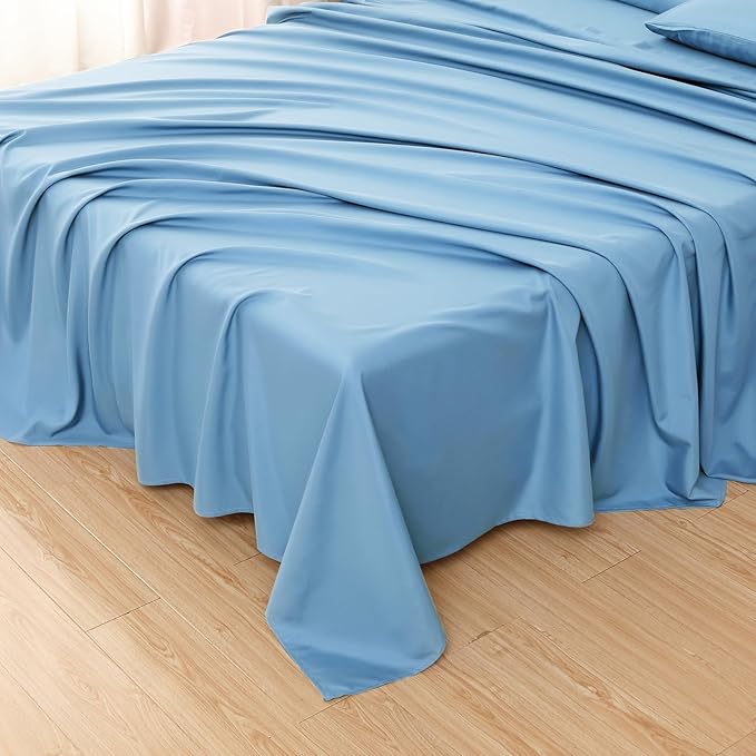 Toodou The Solid Color Sky Blue Twin Size Flat Sheets by Toodou