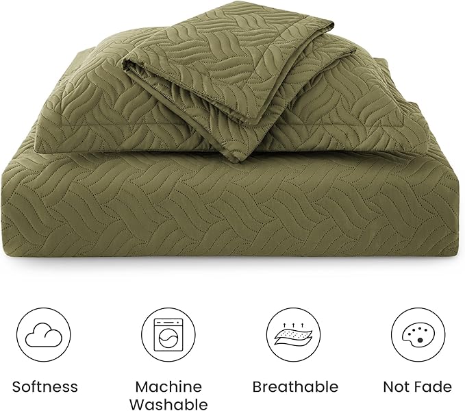Love's cabin King Size Quilt Bedding Set Olive Green Bedspreads - Image 6