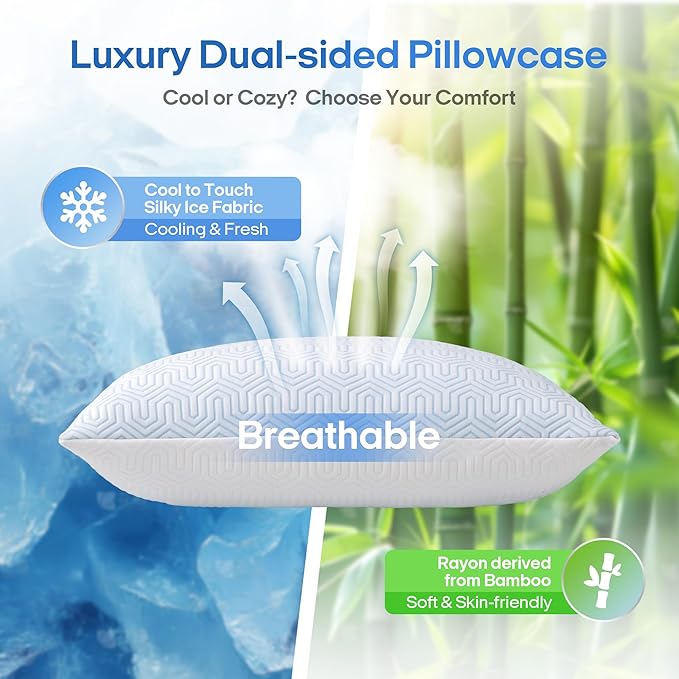 puredown® Cooling Goose Feather Down Pillow, Standard Size Bed Pillow Insert - Image 2