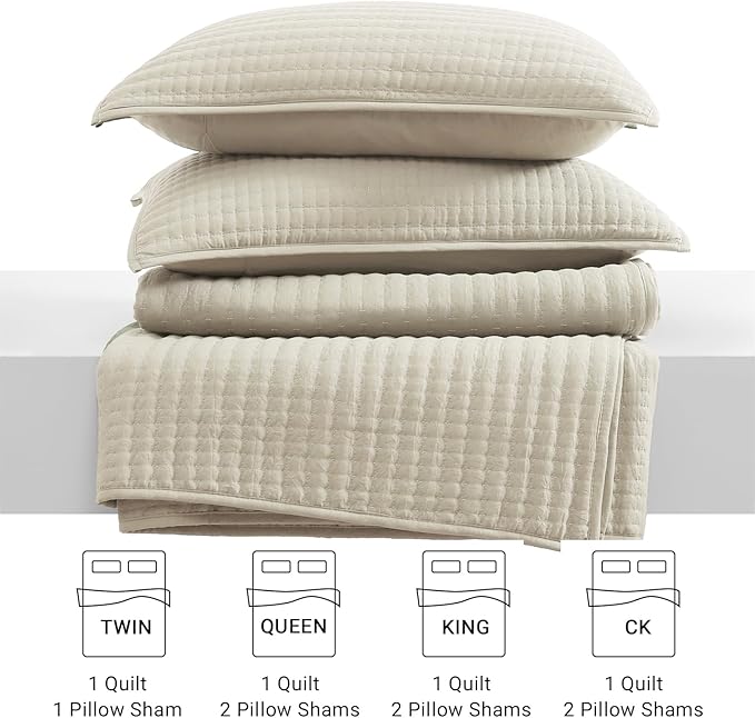 WRENSONGE Queen Quilt-3 Pieces Lightweight Bedspreads Light Oatmeal Queen Size - Image 8
