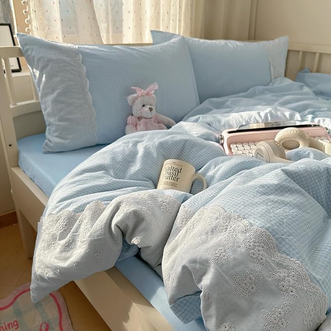mixinni Blue White Gingham Duvet Cover Twin XL Size - Image 3