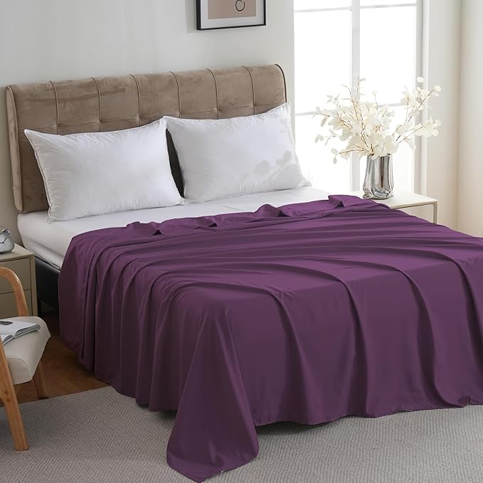 ZPECC Twin Flat Sheet Only 1 Pack, Durable Dark Purple Top Bed Sheets - Image 3