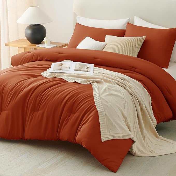 CozyLux California King Comforter Set Burnt Orange, 3 Pieces Cal King - Image 9