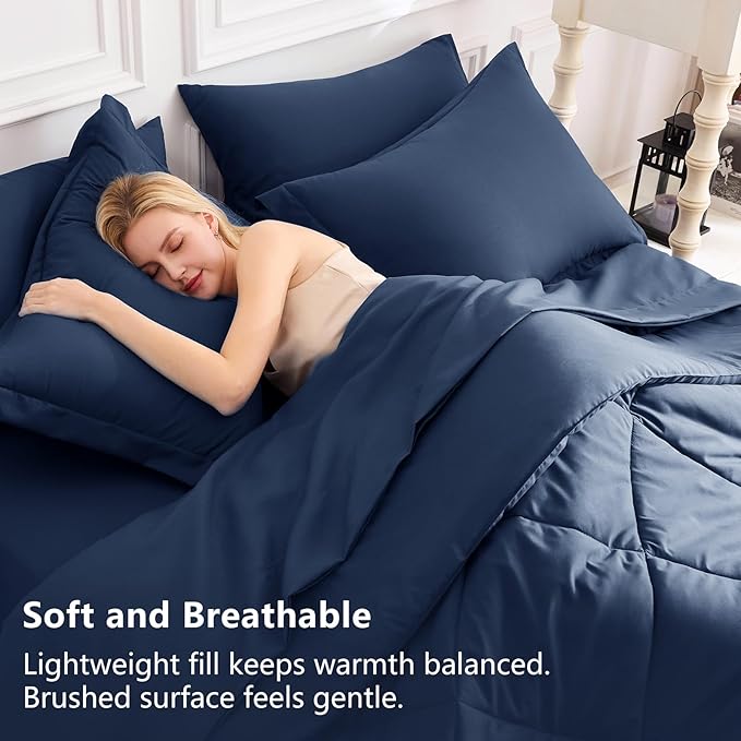 CozyLux Oversized King Comforter Set Navy Blue, 7 Pieces Bed in a Bag Comforter - Image 3