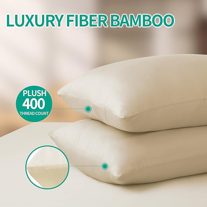 Bamboo Viscose Zippered Pillow Cases Standard Size Set of 2, 400 Thread Count - Image 6