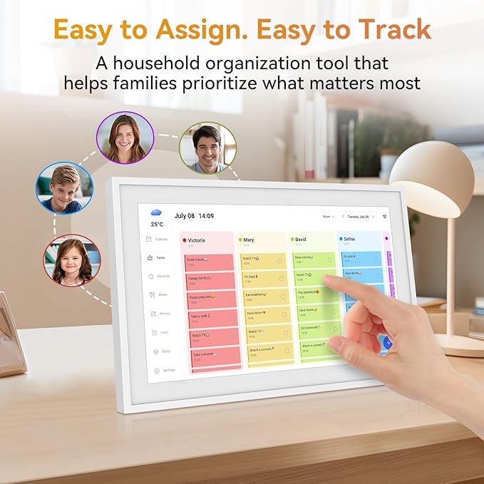 15.6'' Digital Calendar Chore Chart, Wall Touchscreen Smart Electronic Calendar for Interactive Family Schedules, Meal Planner, to Do List, Achievement Rewards Two-Way Sync w/Stand Wall Mount-DeskoryOffice