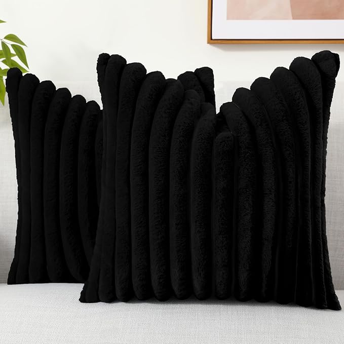 decorUhome Cozy Faux Fur Throw Pillow Covers 24x24 Set of 2 Decorative Soft by decorUhome