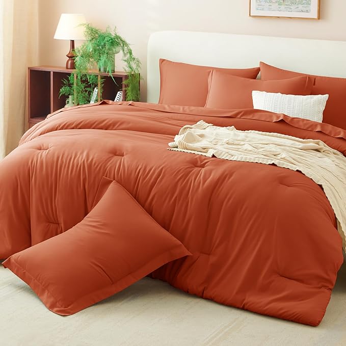 CozyLux Full Comforter Set Burnt Orange, 7 Pieces Bed in a Bag Terracotta - Image 9