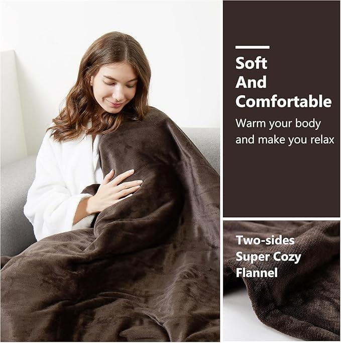Tefici Electric Heated Blanket Throw, Super Cozy Soft 2-Layer Flannel 50" x 60" - Image 6