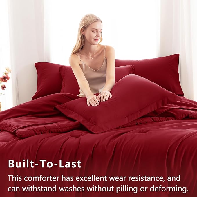 CozyLux Twin XL Comforter Set Dark Red, 5 Pieces Bed in a Bag Twin Extra Long - Image 3