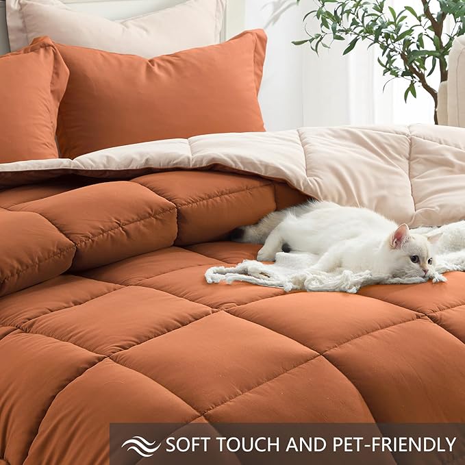 Homelike Moment Queen Comforter Set Burnt Orange, Comforters Queen Size Set - Image 4