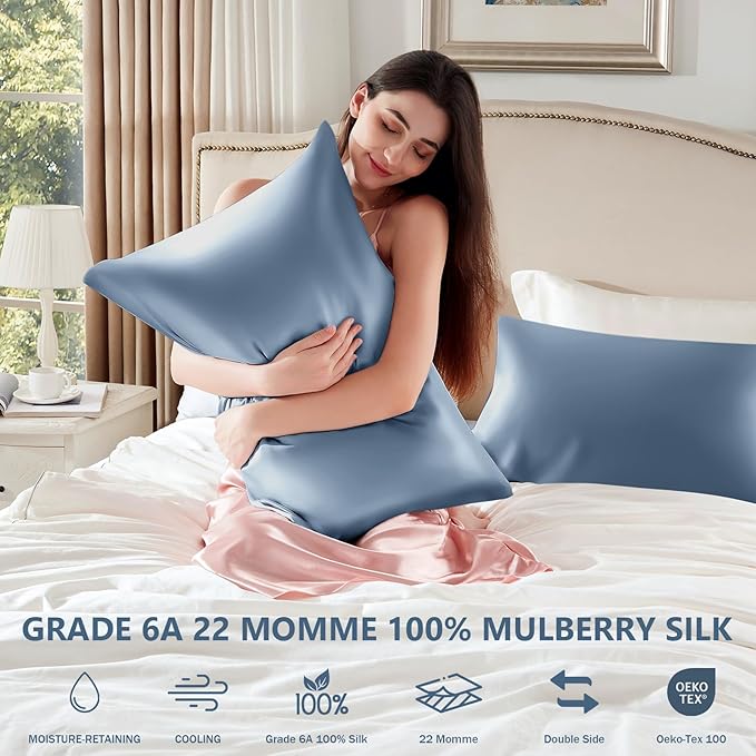 Silk Pillow Cases 2 Pack Standard Size Mulberry Silk Pillowcase Set of 2 - Image 6