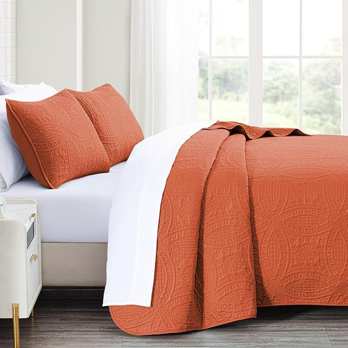 akkialla King Quilt Bedding Set, Burnt Orange Ultrasonic King/Cal King Quilt Set - Image 4